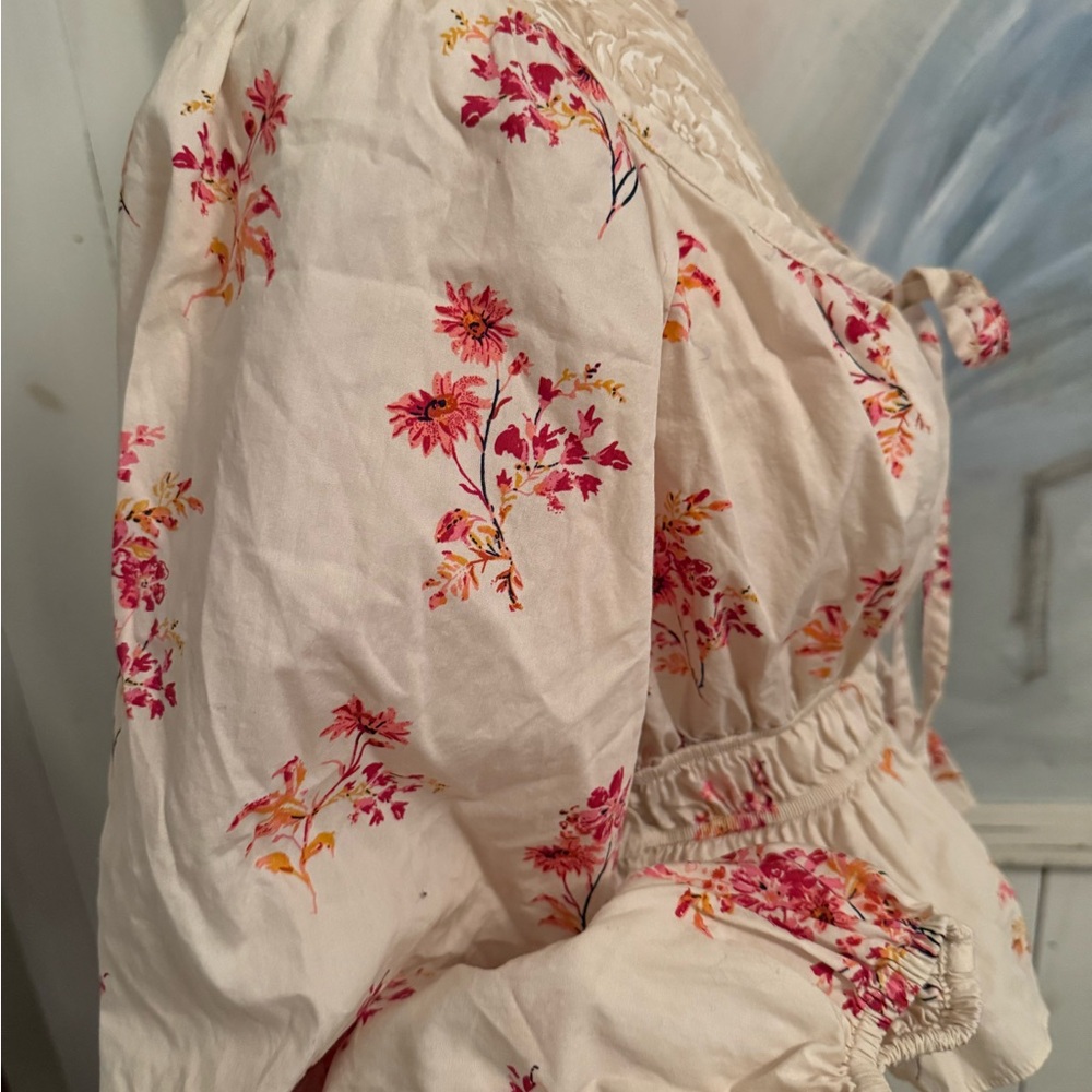 Free People Cream and Pink Floral Blouse - Picture 5 of 8